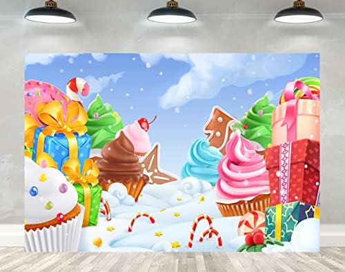 5×3ft Kış Karikatür Candyland Zemin Masal Çocuklar Bebek Duş Doğum Günü Yenidoğan Noel Fotoğraf Arka Plan Cupcakes Hediyeler