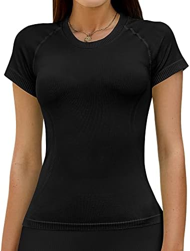 Kadın Atletik Kısa Kollu Yoga T Shirt Nem Esneklik Egzersiz Gömlek Kısa Kollu Dupes Spor Tees Tops