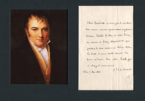 İSVİÇRELİ TARİHÇİ Jean Charles Léonard de Sismondi imzalı ve atlı imza mektubu