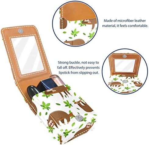 Mini Ruj Kılıfı için Ayna ile Çanta, Sevimli Tembeller Tropikal Lianas Taşınabilir Kılıf Tutucu Organizasyon