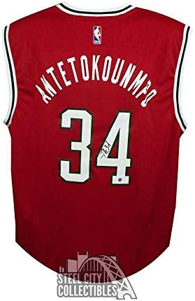 Giannis Antetokounmpo İmzalı Dolar Çoğaltma Kırmızı Basketbol Forması Steiner İmzalı NBA Formaları