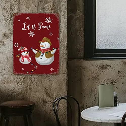 Retro Noel Tabela Kardan Adam ve Kuş Metal Tabelalar Kar Yağsın Kar Tanesi Kırmızı Duvar Plak Çiftlik Evi için Vintage Duvar