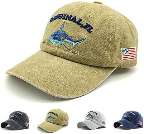 Amerikan Bayrağı Köpekbalığı Sıkıntılı Vintage Pamuk İşlemeli beyzbol şapkası Ayarlanabilir Yıkanmış Spor Snapback Şapka