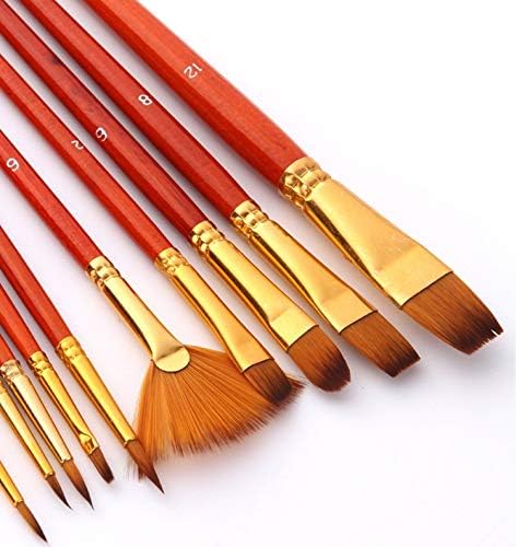 HNKDD 10 Adet boya fırçası Seti Naylon Saç Boyama Fırçası Kısa Çubuk Yağ Akrilik Fırça Suluboya Kalem Profesyonel Sanat Malzemeleri
