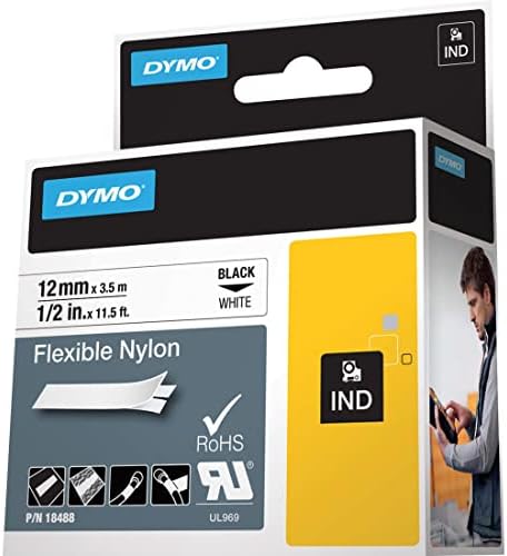 Dymo, DYM18488, Rhino Esnek Naylon Etiketler, Her Biri 1, Beyaz, Siyah