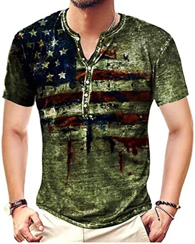 WENKOMG1 Mens Henley Gömlek, yıkanmış ABD Bayrağı Yıldız ve Çizgili Retro Tarzı Streetwear Kısa Kollu Vatansever Sıkıntılı