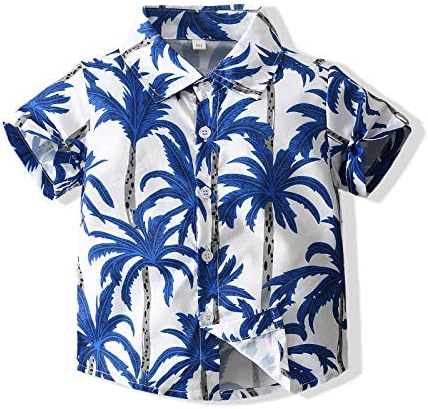 Bebek Erkek Rahat Hawaii Gömlek Pamuk Baskı Düğmesi Aşağı Kısa Kollu Gömlek Tatil için