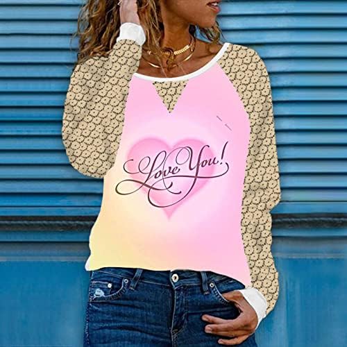 WordArt Seni Seviyorum Üstleri Bayan Moda Uzun Kollu Gömlek Genç Kız Sevimli Pembe Kalp Grafik Tunik T Shirt Dantel Blosue
