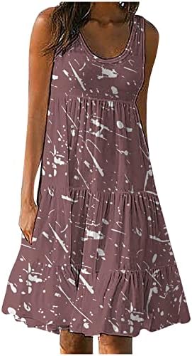 Kadın Tankı rahat elbise Kolsuz Yaz Çiçek Baskı Boho Sundress A-Line Salıncak Parti Elbiseler Gevşek Dökümlü Gömlek Elbise