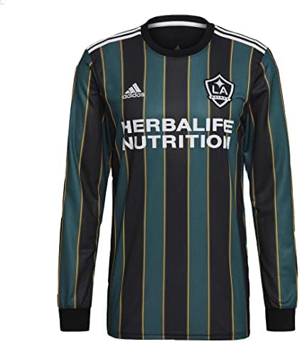 adidas 2021-22 LA Galaxy Uzun Kollu Deplasman Forması-Siyah-Teknoloji Yeşili