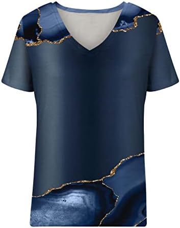 Bayan Sevgililer Casual Bluzlar Kısa Kollu Üstleri Tişörtleri Crewneck V Boyun Spandex Mermer Rahat Fit Bluzlar QA