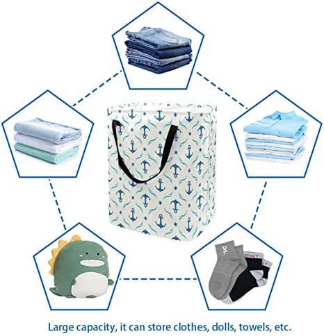Dikişsiz Mavi Çapa Baskı Katlanabilir çamaşır sepeti, 60L Su Geçirmez çamaşır sepetleri Çamaşır Kutusu Giysi Oyuncak Depolama