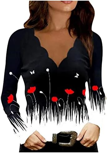 NOKMOPO kadın oduncu gömleği Moda İnce Konumlandırma Baskılı V Yaka uzun Kollu tişört Bahar Gömlek