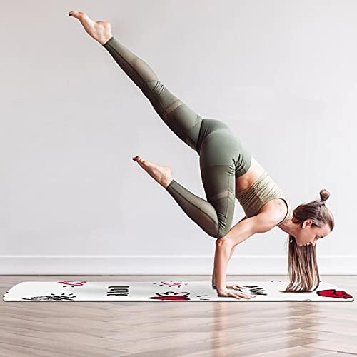 Kalın Kaymaz Egzersiz ve Fitness 1/4 yoga mat Kalp Taç Prenses Beyaz Baskı Yoga Pilates ve Zemin Fitness Egzersiz (61x183cm)