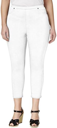 Stil ve Co. Kadın Artı Konfor Bel Orta Katlı kapri pantolonlar Beyaz 0X