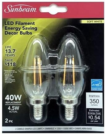 Güneş ışını 4.5 W Şeffaf B10 Dekoratif LED Filament ampuller (2 Paket)