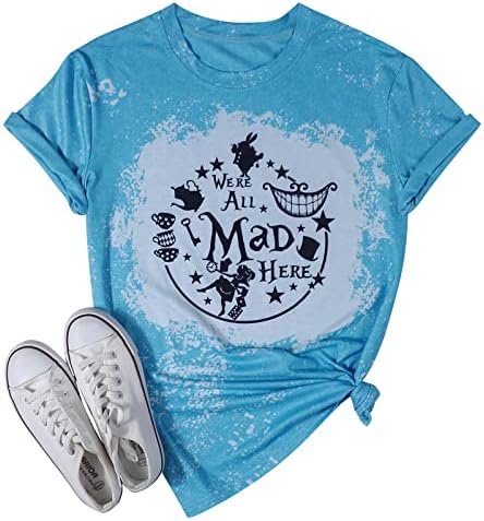 Alice in Wonderland Gömlek Kadın Tatil Gömlek Biz Tüm Mad Burada Tshirt Mad Çay Partisi Gömlek Sevimli Grafik Tee Tops