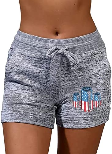 Kadın Atletik Şort Cepler Artı Boyutu Yüksek Belli Geniş Bacak Boho Şort Amerikan Bayrağı Nefes cepli pantolon