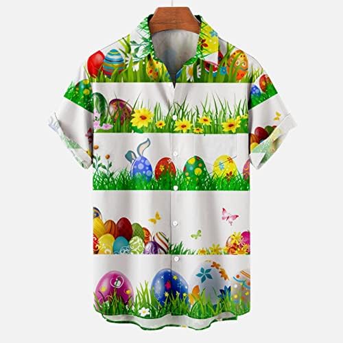 xıpcokm Mutlu Paskalya Tees Erkekler ıçin Sevimli Tavşan Yumurta Baskılı Yaka Gömlek Kısa Kollu Düğme Aşağı Kazak Artı Boyutu