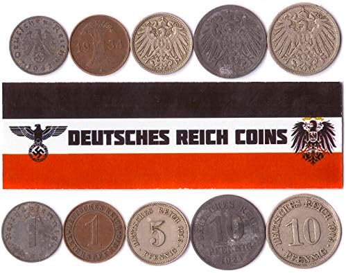 5 DEUTSCHES Reich Paraları 1871-1945: Alman İmparatorluğu, Weimar, Nazi Almanyası Birinci Dünya Savaşı 2. Dünya Savaşı. Koleksiyon