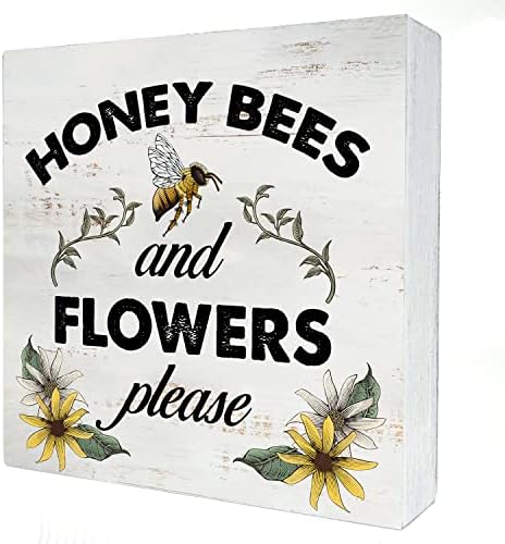 Bahar Ahşap kutu işareti Ev Dekor Rustik Bal Arıları ve Çiçekler Alıntı Lütfen Ahşap kutu işareti Blok Plak Duvar Masa Masa
