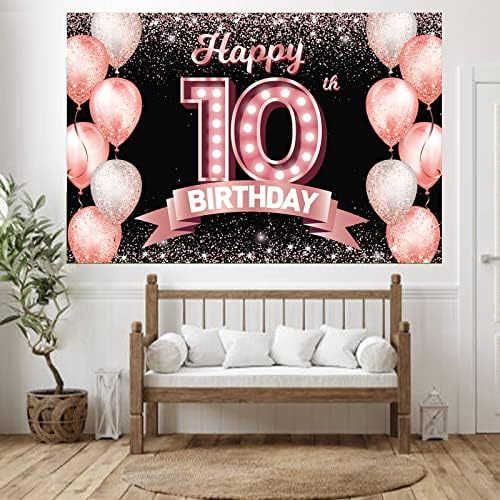Mutlu 10th Doğum Günü Gül Altın Afiş Zemin Şerefe 10 Yaşında konfeti balonları Tema Dekor Süslemeleri Kızlar için 10 Yaşında