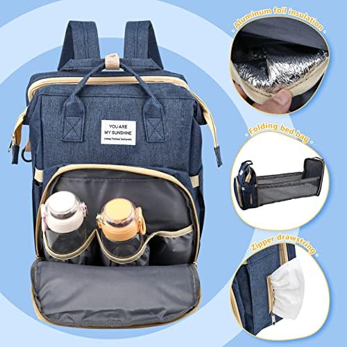 Whalehub bebek bezi çantası sırt çantası değişen istasyonu, çok fonksiyonlu seyahat annelik (Koyu mavi)