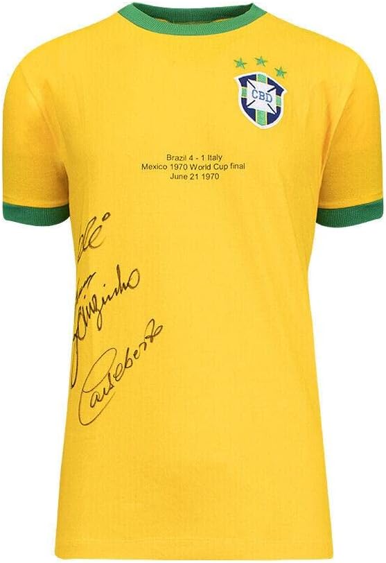 Brezilya Forması İmzalı Pele, Gerson, Jairzinho ve Carlos Alberto - 1970 Dünya Kupası-İmzalı Futbol Formaları