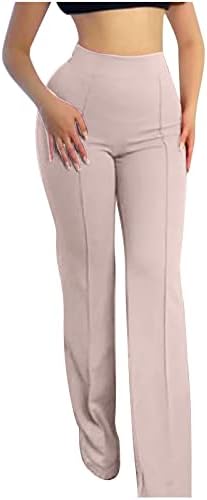 Kadın Bootcut Pantolon Düğmesi Yüksek Belli Düz Bacak Pantolon Rahat düz renk takım elbise pantalonları Bootleg cepli pantolon