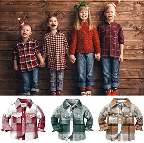 Bebek Erkek Çocuklar uzun Kollu Düğme Aşağı Ekose Gömlek Sonbahar Kış Flanel Shacket Ceketler Tartan Tops