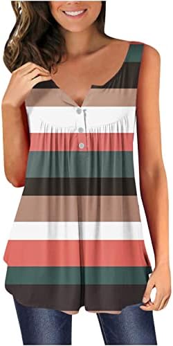 Oplxuo Kadın Kolsuz Flowy Tunik Üstleri Rahat Gevşek Fit Crewneck T Shirt Yaz Plaj Tank Top Renk Blok Çizgili Bluzlar
