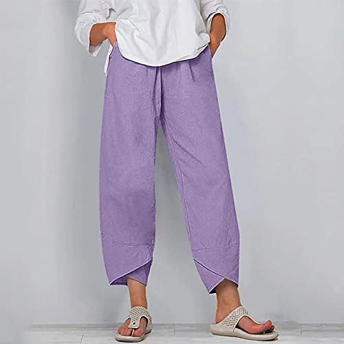WENY Yaz kapri pantolonlar Kadınlar için, kadın Keten Kırpılmış Pantolon Yüksek Bel Baskı Cep Ayak Bileği Kapriler Pantolon