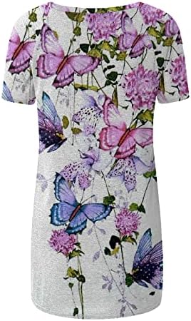 Kadın Yaz Üstleri Tayt,Şık Yuvarlak Boyun Kısa Kollu T Shirt Çiçek Baskılı Gevşek Dökümlü Rahat Tees