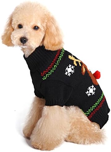 XIAOYU Köpek Kazak Köpekler için Evcil Hayvan Giysileri Noel Ren Geyiği, Siyah, XS