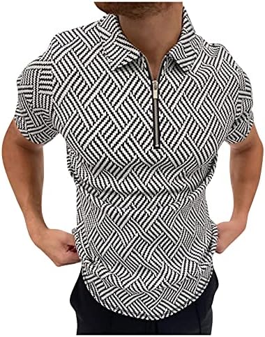 BEUU Fermuar polo gömlekler Mens için, Sonbahar Yaz Çizgili Slim Fit Kısa Kollu T Gömlek İş Rahat Üstleri İş Elbisesi