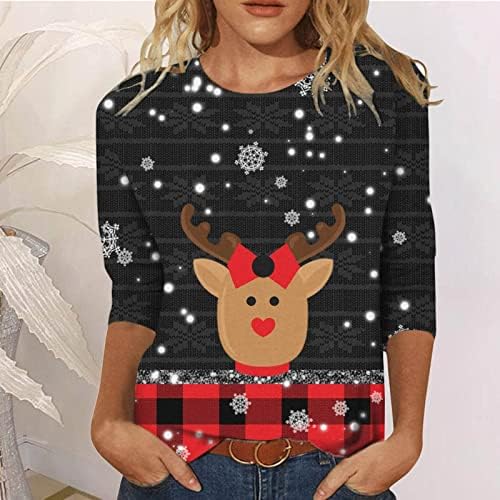 Noel Gömlek Kadınlar için Noel Ağacı grafikli tişört Artı Boyutu Gevşek Fit Uzun Kollu Tunik Üstleri giymek Tayt ile