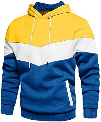 Ryannology Mens Hoodies Kontrast Renk Kazak Polar Uzun Kollu Rahat Spor Dış Giyim Düzenli Fit Cepler ile