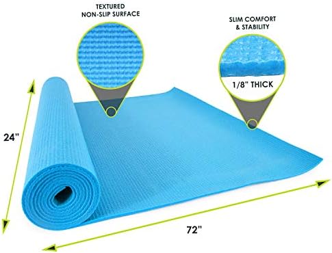ProsourceFit Klasik Yoga Mat 1/8 (3mm) Kalın, Ekstra Uzun 72 İnç Hafif spor matı Kaymaz Kavrama ile Yoga, Pilates, Egzersiz