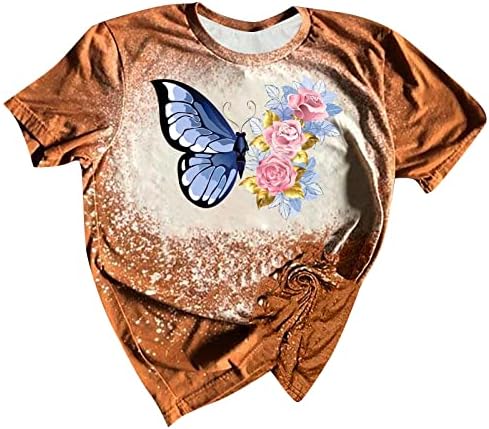 Çamaşır suyu Gömlek Kadınlar için Rahat Yaz Tee Tops Etnik Grafik Yaz Kazak Ekip Boyun Kravat Boya T-Shirt Gevşek Fit Bluzlar