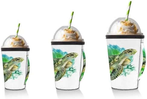 Deniz Kaplumbağası Yeşil Yosun Kullanımlık Buzlu Kahve Kollu Kolu Neopren kupa kılıfı Soda, Latte, Çay, İçecekler, Bira (18-32