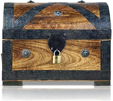 Brynnberg / Korsan Ahşap Hazine Sandığı Kutusu-Pirat XL 12,6x 9,8 x 9,8 - Kilitli Dayanıklı Ahşap Hazine Sandığı-Dekoratif