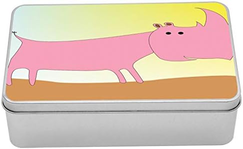 Ambesonne Hayvan Teneke Kutu, Boynuzlu Memeli Baskısının Basit Elle Çizilmiş Soyut Karikatürü, Kapaklı Taşınabilir Dikdörtgen