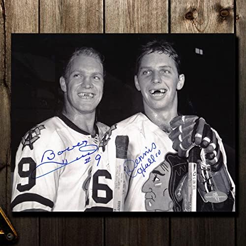 Bobby Hull & Dennis Hull Chicago Blackhawks Çift İmzalı 8x10 Fotoğraf İmzalı NHL Fotoğrafları