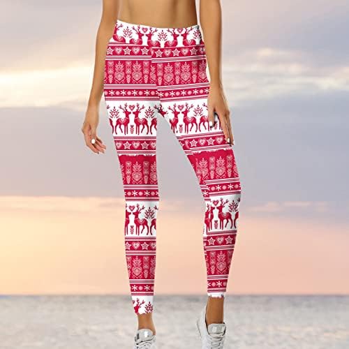 Noel Tayt Kadınlar için 2022 Noel Baba Baskılı Karın Kontrol Yoga Popo Kaldırma Pantolon Elastik Koşu Sıkı