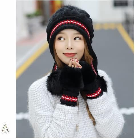 APOJDSN Kış Şapka Eldiven Setleri Katı Kalın Sıcak Kış Kulaklığı Kadın Kap Seti Moda Açık Rüzgar Geçirmez Kulak Flap Bere