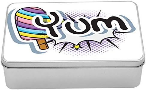 Ambesonne Yum Teneke Kutu, Pop Art Tarzı Tipografi Renkli Dondurma Çubuğu Eğlenceli Kültür Çocukça İllüstrasyon, Kapaklı