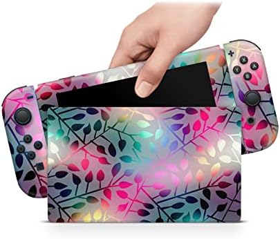 ZOOMHİTSKİNS OLED Switch Skin, Nintendo Switch OLED Skin Wrap ile Uyumlu, Yaprak Fuşya Pembe Çiçekler Aqua Çiçek Mavi Çiçek