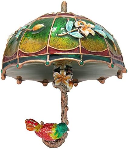 Kuşlar Yeşil Çiçek Şemsiye Emaye Antika Kristal Koleksiyon Hediye Vintage Biblo Heykelcik Mücevher Kutusu