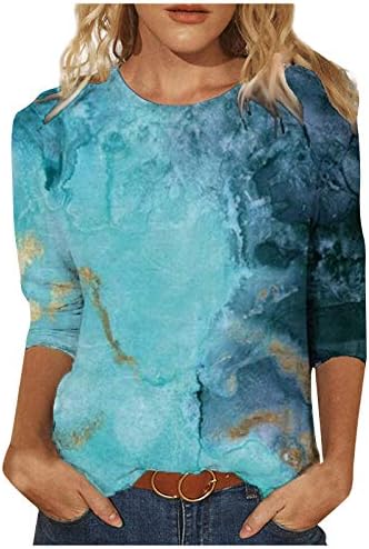 Bayan Üstleri Rahat, 3/4 Kollu Gömlek Kravat Boya T Shirt Grafik Tees Rahat Hawaii Tunik Bluzlar Hafif Henley Gömlek