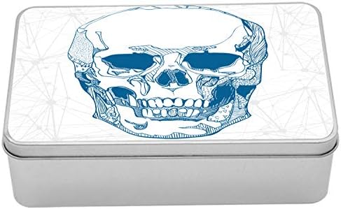 Ambesonne Kafatası Metal Kutu, Bilim Elemanları Arka Plan Tema İllüstrasyonlu Elle Çizilmiş insan Kafatası, Kapaklı Çok Amaçlı